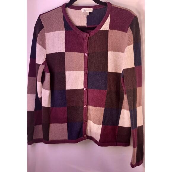 VTG Christopher & Banks Patchwork Cardigan Sweater Cottagecore Y2K 90s Sz Large - Picture 3 of 7
